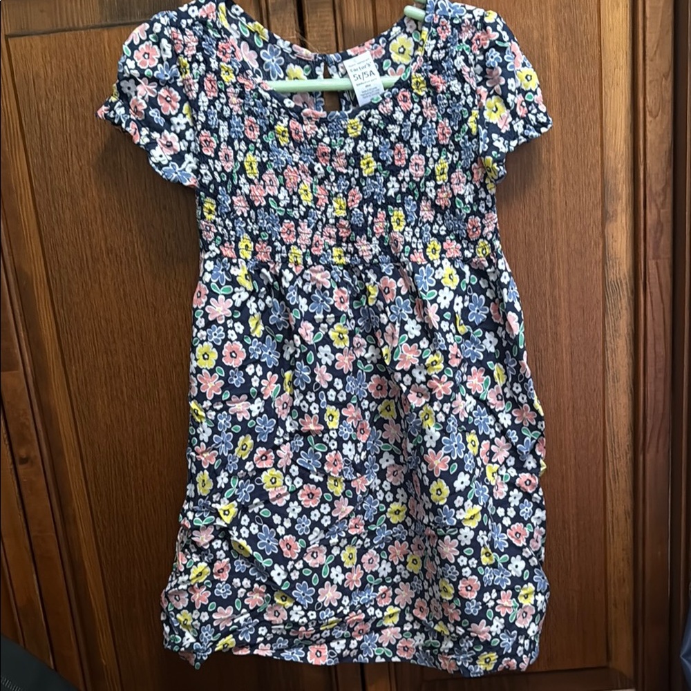 Carter's Blue and Pink Smocked Sundress with Flutter Sleeves